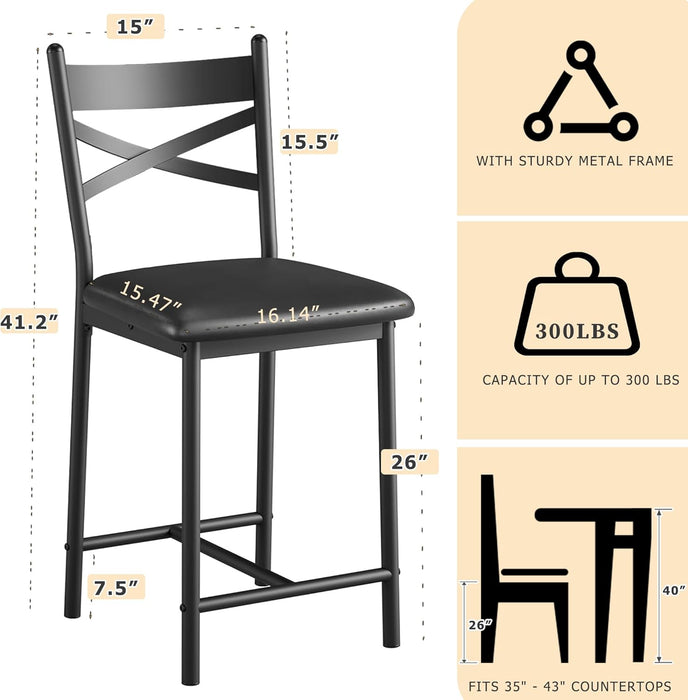 26'' Bar Stools Set of 4, Counter Stools with Back & Thick Cushion