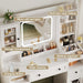 44.5" W Large Vanity Desk with Mirror,Cushioned Stool Makeup Vanity Table Set with Adjustable LED Lights and Power Outlet,Storage Drawers,Shelves for Bedroom Dressing Room White