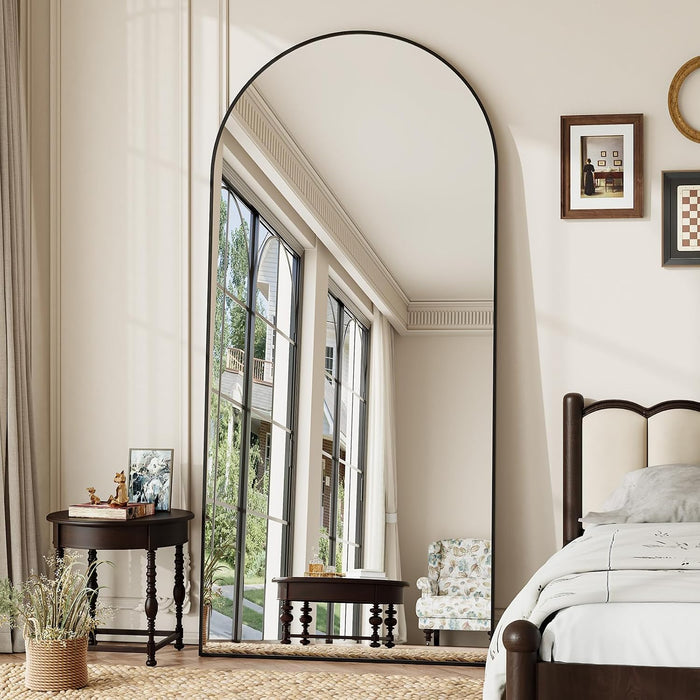 76"X35" Arched Full Length Mirror, Brushed Black Aluminum Frame Floor Mirror with Stand, HD Shatterproof Glass & Rust-Proof Body Mirror for Bedroom, Living Room, Bathroom, Entryway