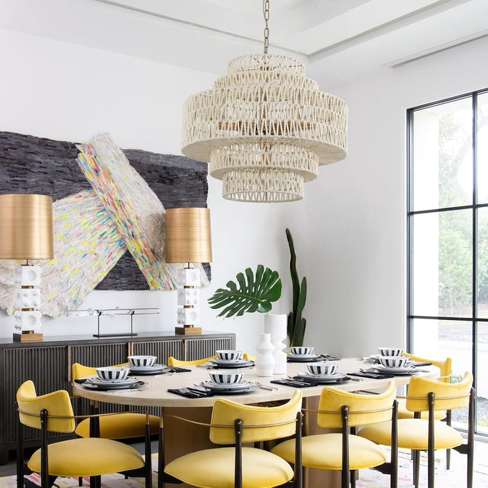 23.62In Large White Rattan Chandeliers Light Dining Room 6-Light