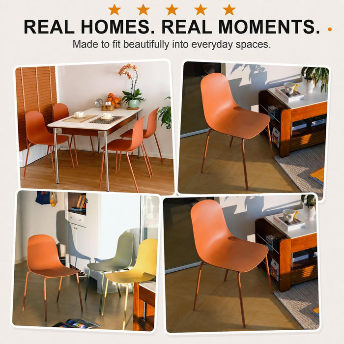 Dining Chairs Set of 2, Plastic Stackable Kitchen Chairs, Modern Indoor/Outdoor Chair with Metal Legs for Dining Room, Kitechen, Cafes, Restaurants (Terracotta)