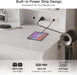Vanity Desk with Mirror, Power Outlet and 10 Lights, Makeup Table with 4 Drawers, 3 Color Modes Available for Bedroom, White
