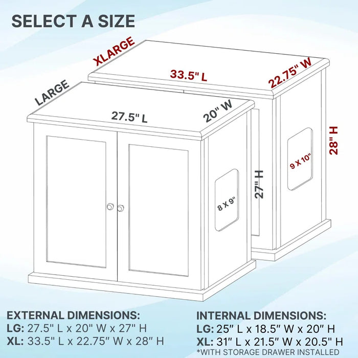 The Refined Litter Box - Wood Cat Litter Box Enclosure Cabinet with Drawer, Modern Style