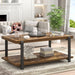 Modern Coffee Table, Rustic Wood Center Table with Storage for Living Room, Industrial Rectangle 2 Tier Low Cocktail Tea Table, Rustic Brown