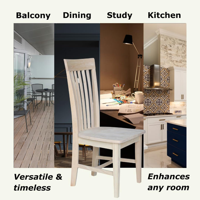 Set of 2 Tall Mission Dining Chairs Solid Parawood Sturdy and Long-Lasting, 18.1"W X 22.05"D X 40.16"H, Unfinished