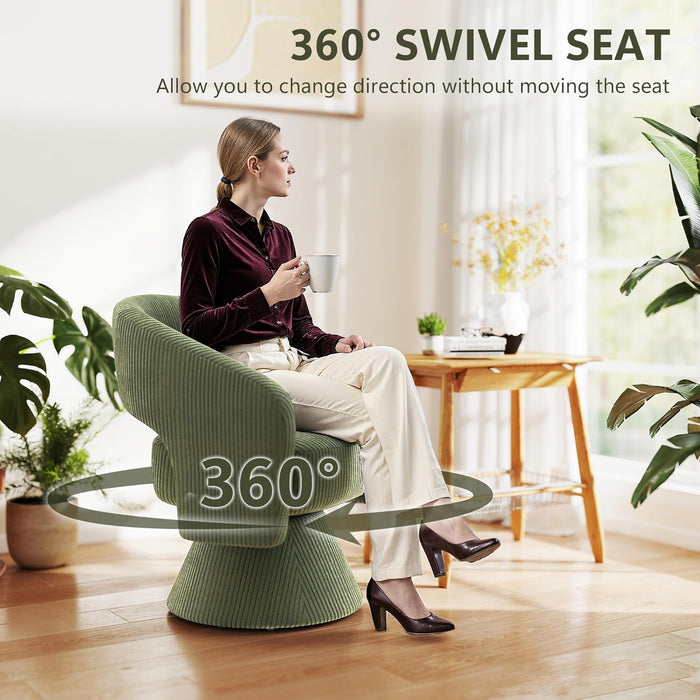 Green Corduroy 360 Degree Swivel Armchair Cushioned