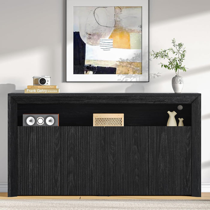 TV Stand for Tvs up to 85 Inch, Wood Entertainment Center with Open & Adjustable Storage, Mid Century Modern TV Media Console with LED Lights for Living Room, Bedroom, Dark Grey