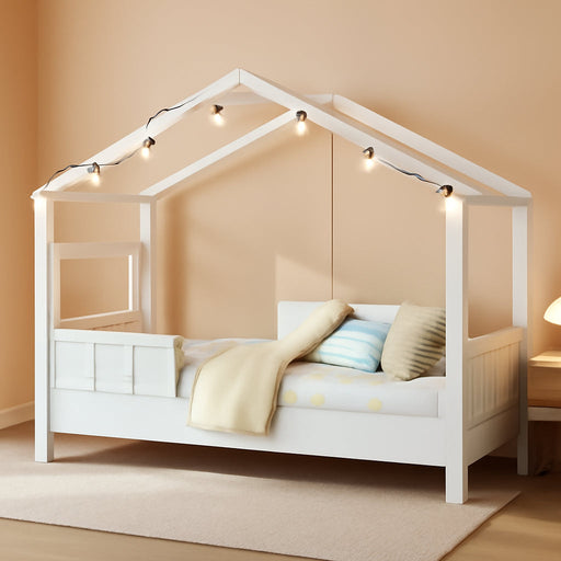 Twin Floor Bed LowProfile SolidWood LEDLights White