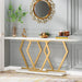 70.9 Inch Extra Long Sofa Table， White and Gold Console Table with Faux Marble Tabletop, Modern Long Entryway Table with Gold Frame