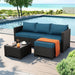 Outdoor Furniture Set 3 Pieces Wicker Patio Furniture Outdoor Sectional Patio Couch Outdoor Coffee Table All-Weather Non-Slip Cushions Waterproof Covers, Peacock Blue