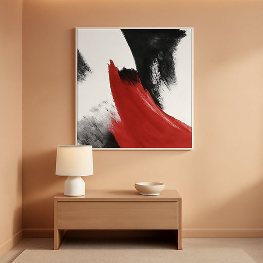 Red Abstract Canvas Wall Art: Modern Minimalist Black and White Picture Handmade Textured Oil Painting Poster for Living Room Bedroom Bathroom Office Home Wall Decor 24X36