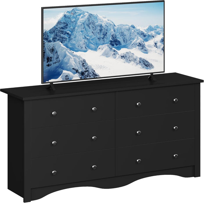 Black TV Stand with 6 Drawers