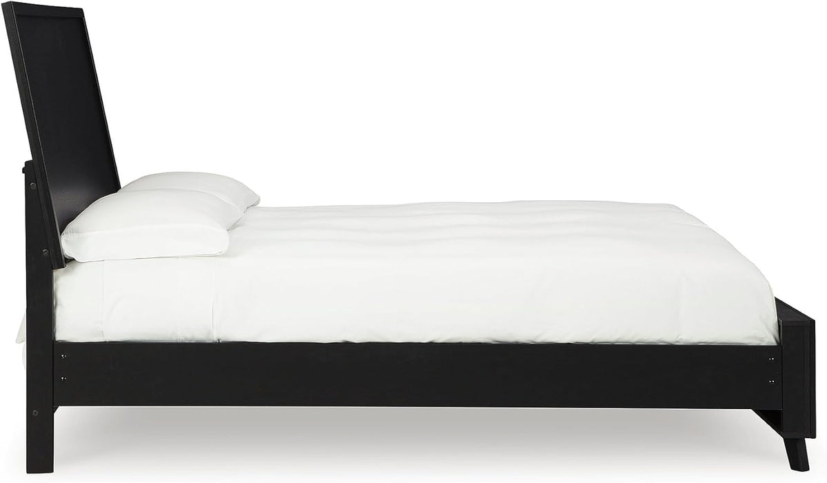 Signature Design by Ashley Danziar Modern King Panel Platform Bed with Angled Legs, Foundation or Box Spring Not Needed, Black