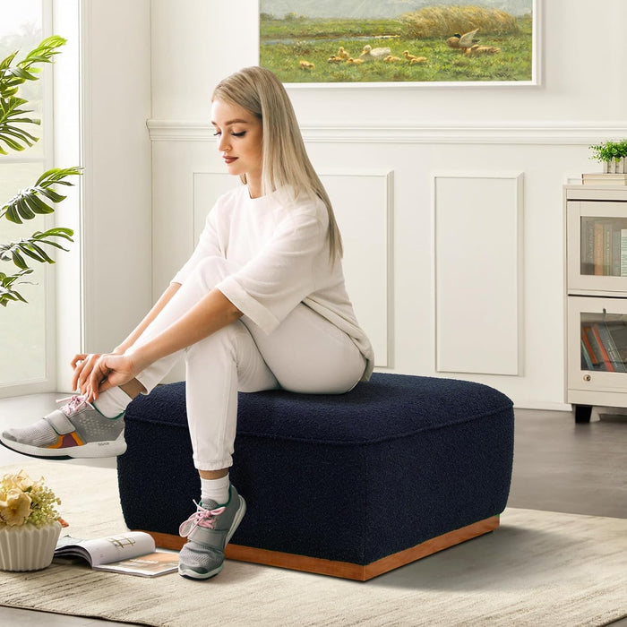 Square Ottoman Coffee Table 30" Premium Fabric Upholstered Coffee Table with High Density Foam and Solid Wood Frame, Stylish and Practical Living Room Furniture, Dark Blue