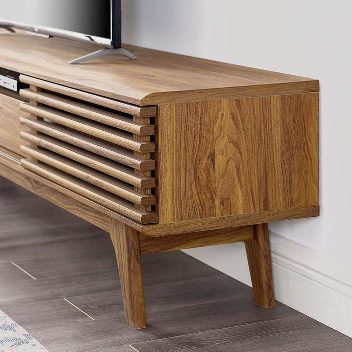 Render 70" Mid-Century Modern Low Profile Entertainment TV Stand, 70 Inch, Walnut Walnut