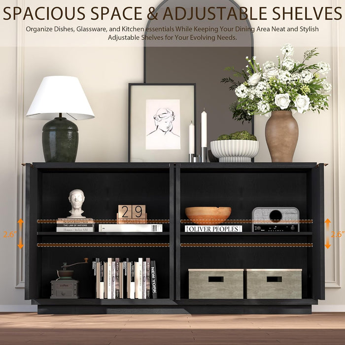 59" Black Sideboard Buffet Cabinet with Storage, Modern Credenza