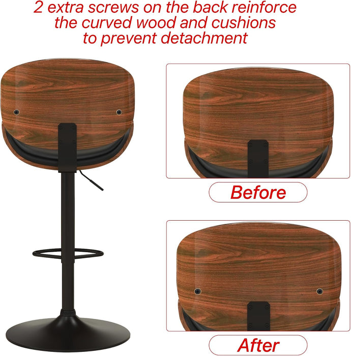 Bar Stools for Kitchen Swivel Bentwood Barstools,Set of 2,Black PU | Modern PU Leather Upholstered Bar Chairs with Footrest, Bentwood Bar Stool for Kitchen, Bar, Dining Room