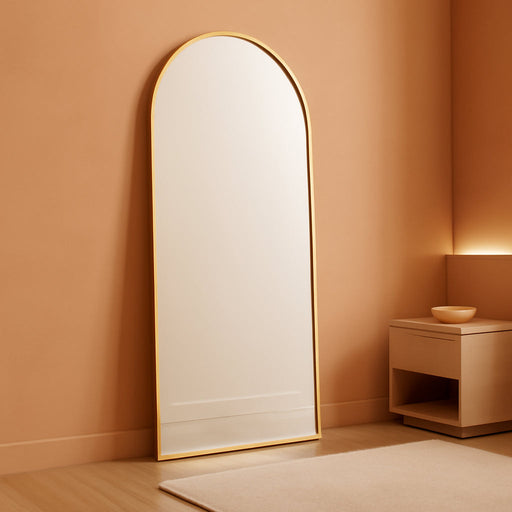 71" X 28" Arched Full Body Mirror,Standing or Leaning Tempered Glass Shatterproof Full Length Mirror with Stand for Bedroom Living Room Entryway,Gold