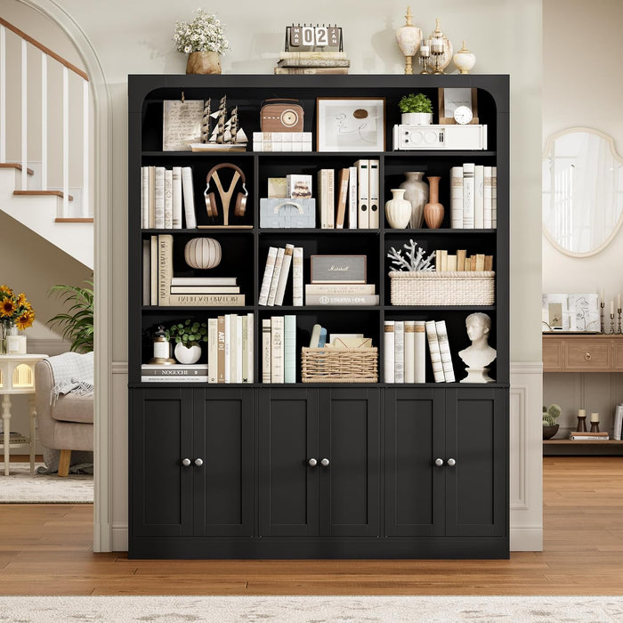 70.9" Bookcase Tall Bookshelf with Doors, Triple Wide Bookshelves