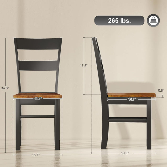 Dining Chairs, Set of 2 Farmhouse Kitchen & Dining Room Chairs with Open Back, Rubber Wood Seating for Living Room and Dining Room, Black