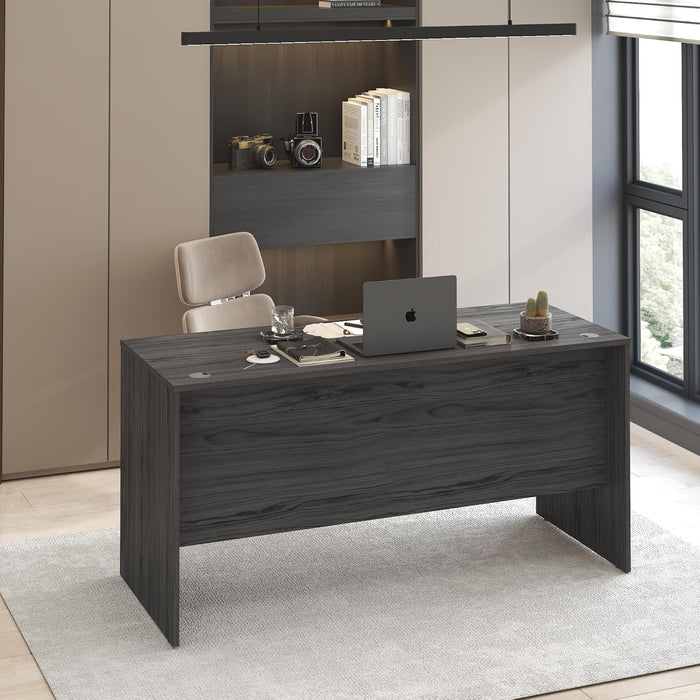 Roger Computer Desk, 60 Inch Rectangular Executive Desk with Modesty Panel, Home Office Desk with Thick Tabletop, Desk Cord Grommet, Scratchproof, for Home Study, Office, Coastal Grey