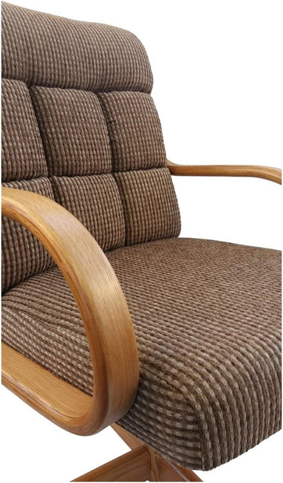 Casual Rolling Caster Dining Chair with Swivel Tilt in Oak Wood with Caramel Fabric Seat and Back (1 Chair)