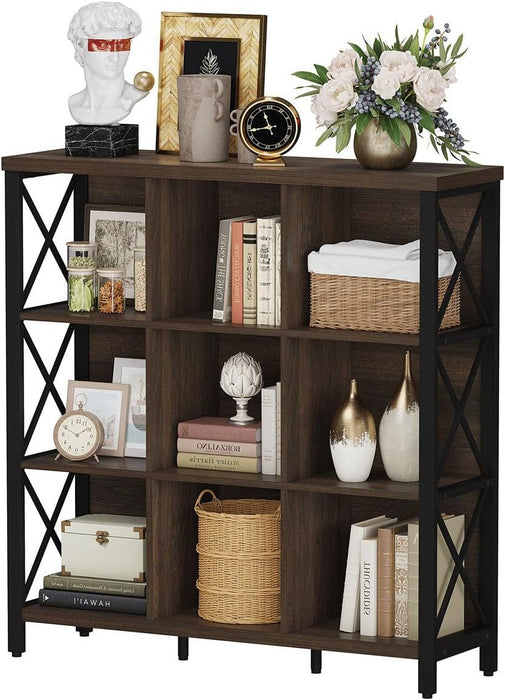 9Cube Farmhouse Bookcase Dark Walnut Wood Storage