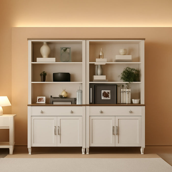 5 Tier Bookshelf 72" Tall Bookcase with Barn Doors, Large Farmhouse Display Book Shelf with 3 Drawers and Storage Cabinet, 3-In-1 Library Wood Bookshelves for Living Room or Kitchen, White