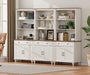 5 Tier Bookshelf 72" Tall Bookcase with Barn Doors, Large Farmhouse Display Book Shelf with 3 Drawers and Storage Cabinet, 3-In-1 Library Wood Bookshelves for Living Room or Kitchen, White
