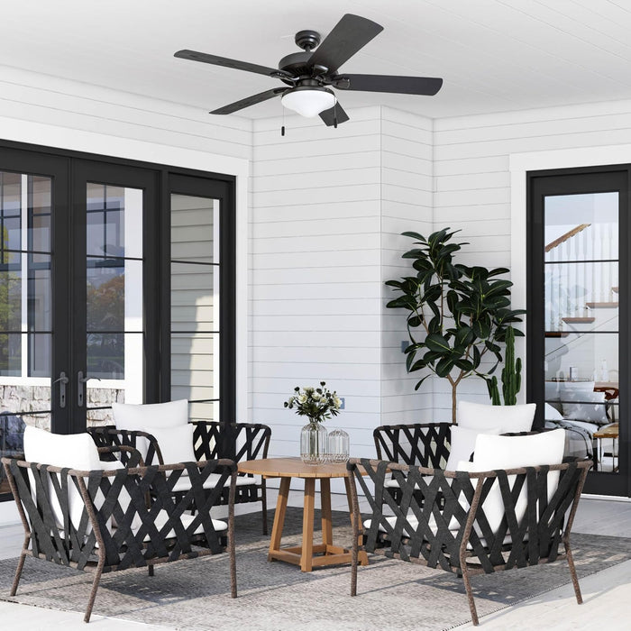 Ceiling Fans Belmar 52 Inch Ceiling Fan with Light, Indoor/Outdoor Ceiling Fan with Pull Chain, LED Tri-Mount 5 Blade Design, ETL Damp Rated, Bronze (50512-01)