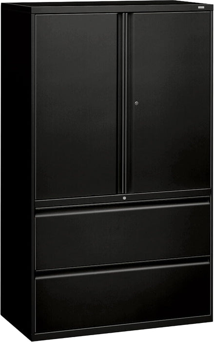 Brigade 800 Series Lateral File Cabinet with Storage, Letter/Legal, 2-Drawer, Black, 19 1/4" D