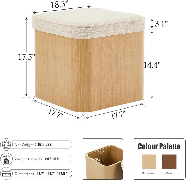 Square Ottoman with Storage, Small Pouf Ottoman Cube Vanity Stool, Upholstered Foot Rest for Reading Room/Lounge, Modern Boho Storage Footstools Coffee Table for Living Room Couch, Beige