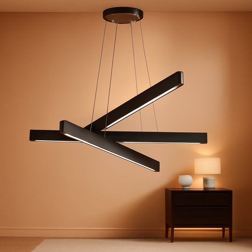 Black 3-Light Solid Wood Linear Pendant Chandelier
