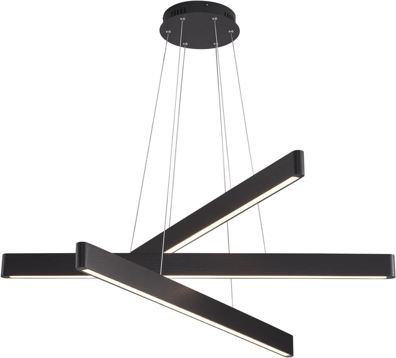Black 3-Light Solid Wood Linear Pendant Chandelier