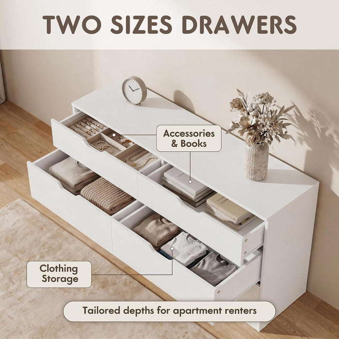 Dresser for Bedroom, 47.2" Modern Wood Chest with 6 Drawers, White