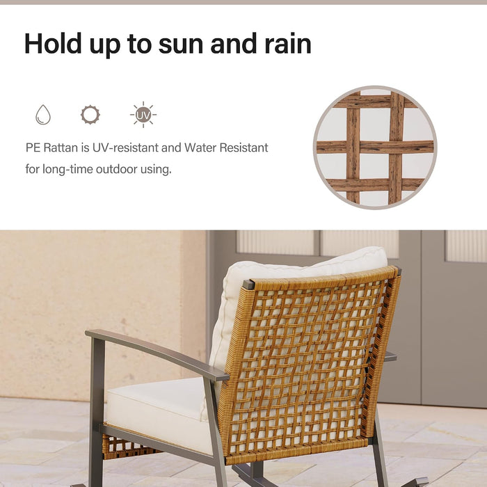 3-Piece Outdoor Rocking Chairs Bistro Set, Rattan Patio Furniture