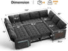 8 Seat U Shaped Modular Sectional Sleeper Sofa with Pull Out Bed/Reclining Backrest/Usb Ports/Table/Led Light/Storage Seat, Sectional Sleeper Couch, Tool-Free Assembly, Chenille Black