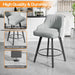 26" H Swivel Barstools Set of 2, Linen Fabric Upholstered Counter Stool with Back, Kitchen High Chairs Counter Height Bar Stools with Cushion, Solid Wood Legs, Grey