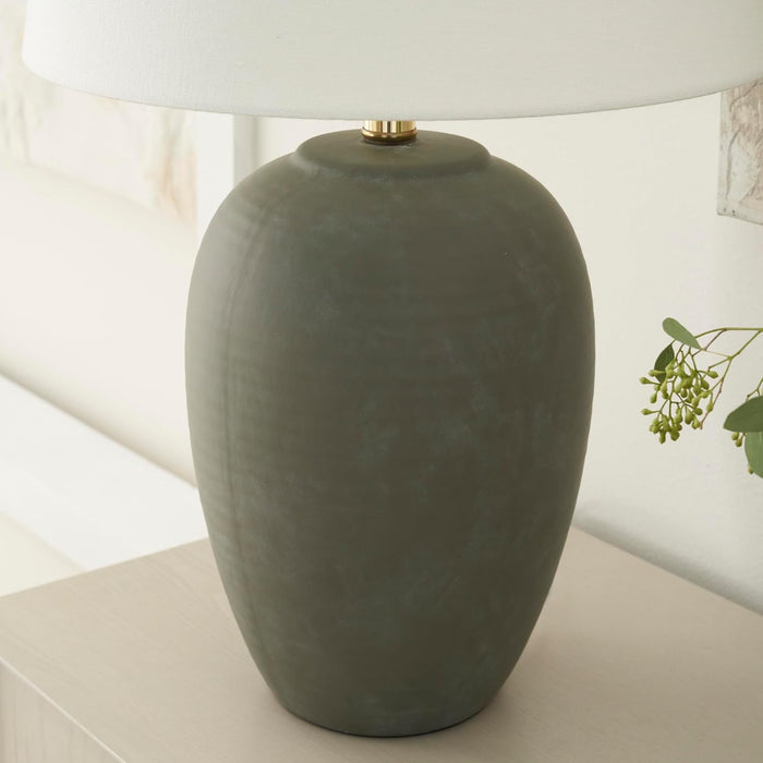 Home 23" Olive Green Ceramic Pot Table Lamp for Bedroom, Living Room, Dining Office, with White Tapered Drum Shade