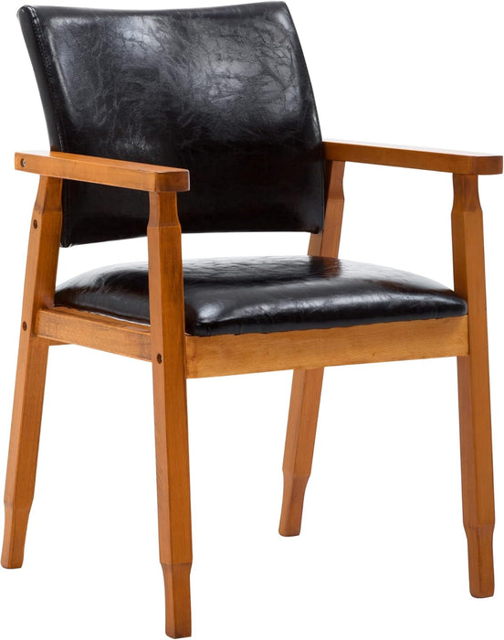 Mid-Century Dining Side Chair with Faux Leather Seat in Black, Arm Chair in Walnut