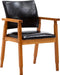 Mid-Century Dining Side Chair with Faux Leather Seat in Black, Arm Chair in Walnut