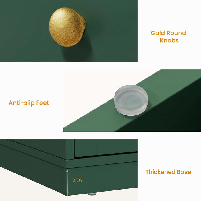 7 Drawer Dresser for Bedroom, Green Wood Chest of Drawers