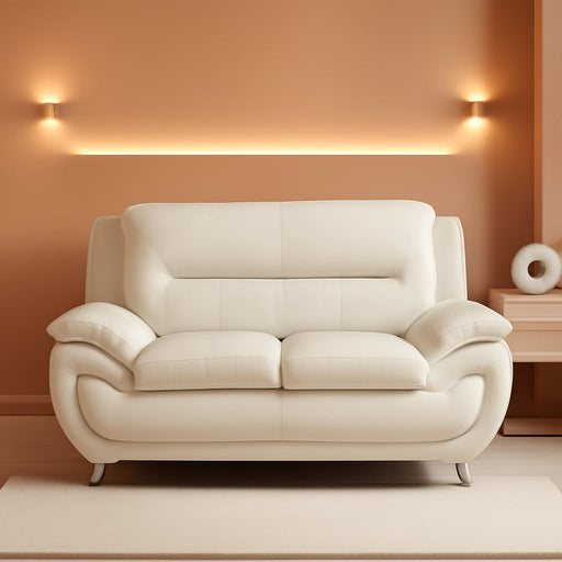 Contemporary Living Room Furniture Set, Faux Leather Sofa Set for Living Room/House/Bedroom/Office/Apartment (Creamy White, Loveseat), F45&F46