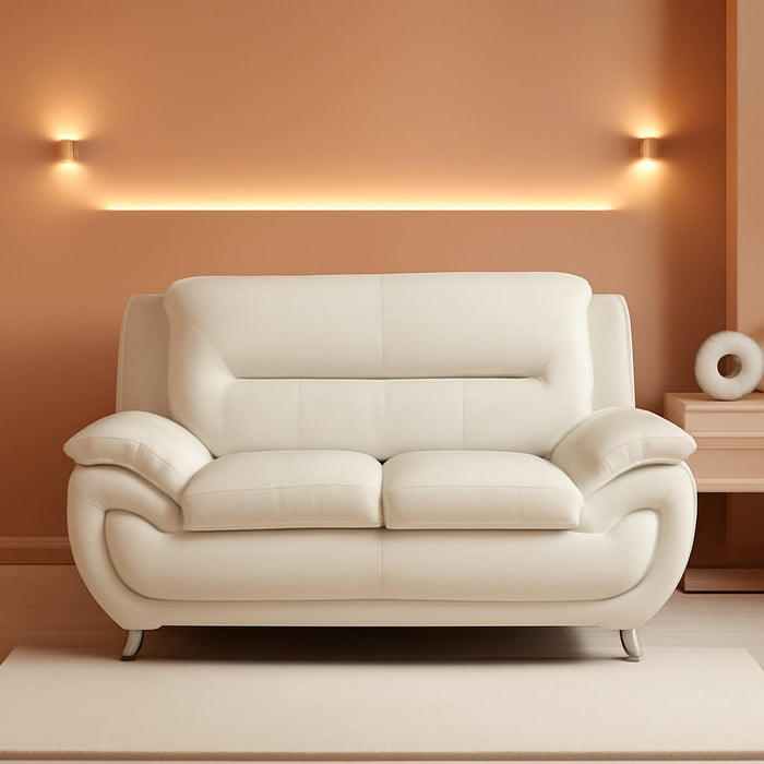 Contemporary Living Room Furniture Set, Faux Leather Sofa Set for Living Room/House/Bedroom/Office/Apartment (Creamy White, Loveseat), F45&F46