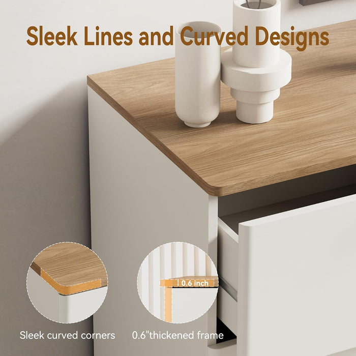 6 Drawer Dresser for Bedroom, 47.2" Wide Modern Chest of Drawers with 6 Large Storage Space with Curved Edge Design, Large Dresser W/Gold Metal Handles for Bedroom,White & Brown