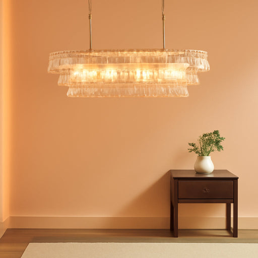 39In Large Chandelier Gold, Modern Dining Room Light Fixtures, 3 Layer Luxury Glass Chandelier 6 Light Rectangular Chandeliers for Dining Room Kitchen Island Living Room (Clear Glass)