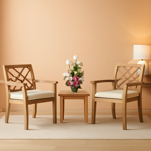 3 Piece Outdoor Patio Furniture Set, Wooden Conversation Patio Set with Padded Cushion Chairs and Coffee Table, Acacia Wood Lounge Conversation Set for Porch Balcony Deck Backyard