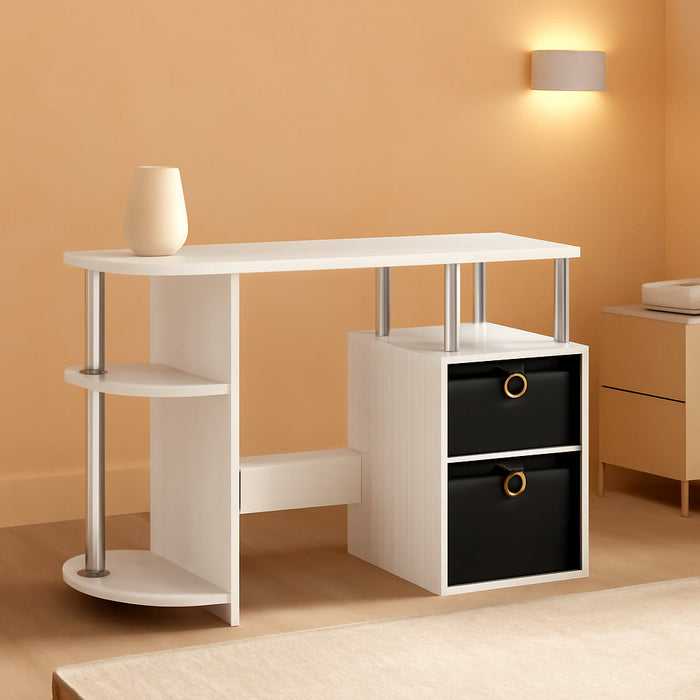 Jaya Simplistic Computer Study Desk, White Oak/Chrome/Black