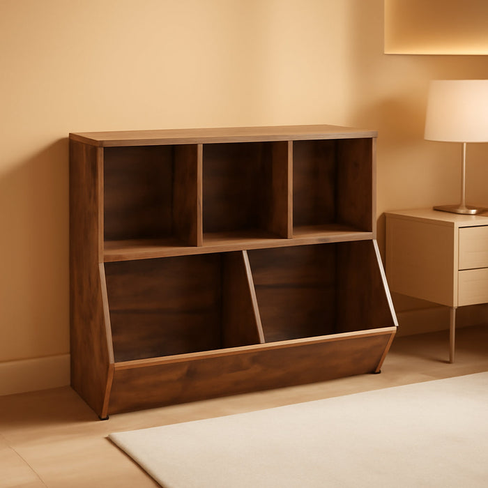 Kids Bookshelf, Bookcase Footboard, Toy Storage Cubby, 35.4" L Children'S Toy Shelf, Toy Storage Cabinet, Fit for Children'S Room, Playroom, Hallway, Kindergarten, Rustic Brown BF32CW01