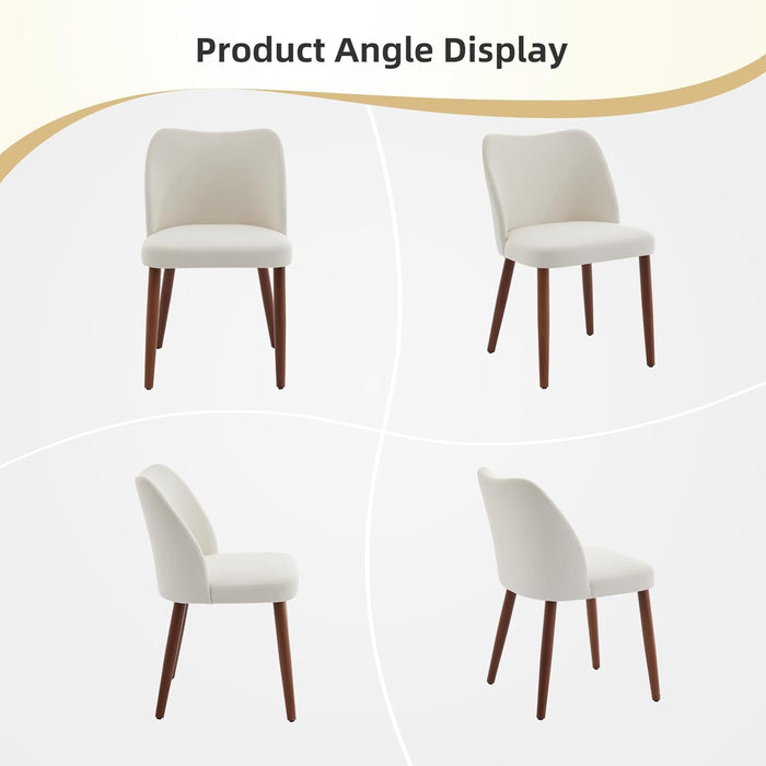 Linen Dining Chair Set of 4 Upholstered Fabric Dining Chair with Wood Legs, Wing Backrest, Wooden Kitchen Chairs with Thick Cushions, Leveling Feet for Dining Room, Living Room, White